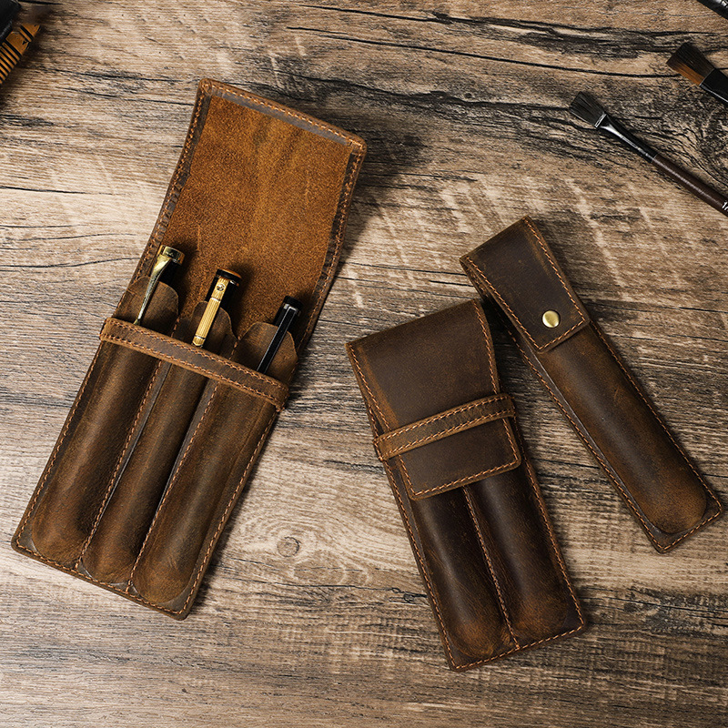 Pen Pouch Roll - hand-made leather cowhide pencil pen case