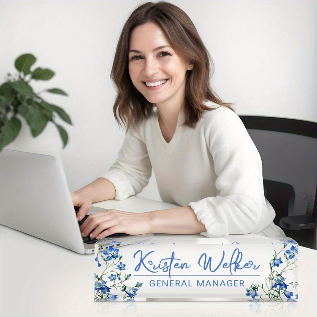 [2D Flat] Blue Floral Theme Cu - Desk Name Plate ulasan dan harga