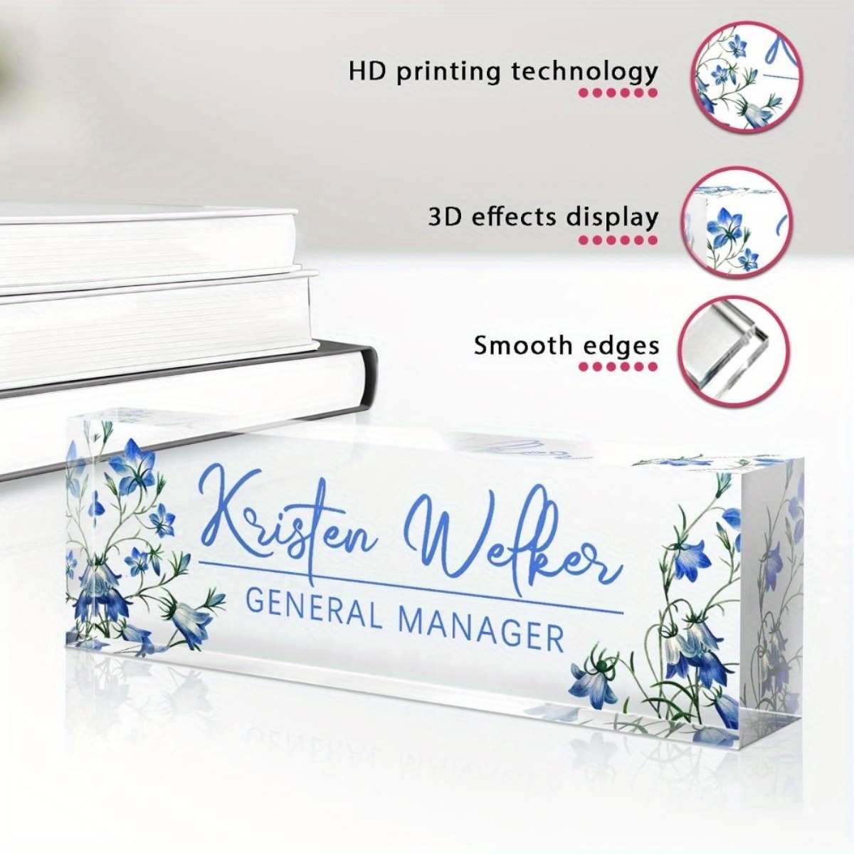 [2D Flat] Blue Floral Theme Cu - Desk Name Plate ulasan dan harga