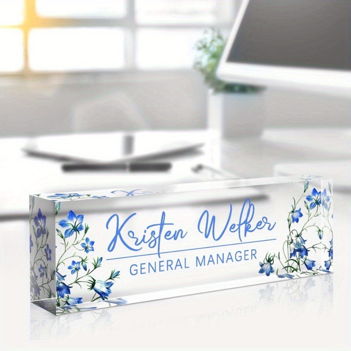 [2D Flat] Blue Floral Theme Cu - Desk Name Plate ulasan dan harga