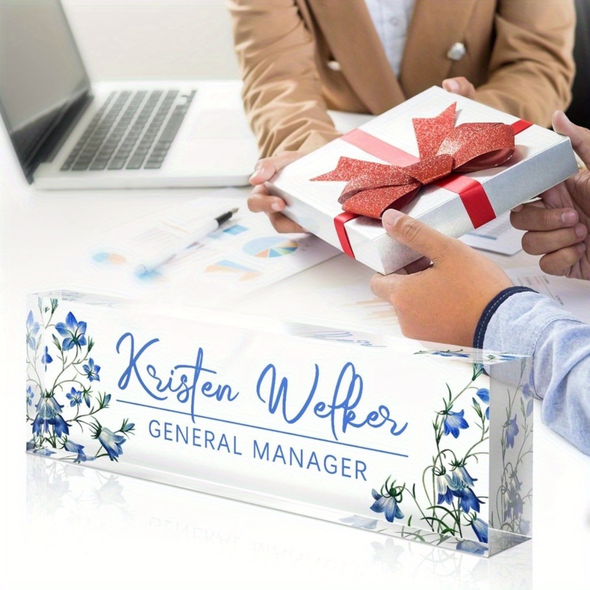 [2D Flat] Blue Floral Theme Cu - Desk Name Plate ulasan dan harga