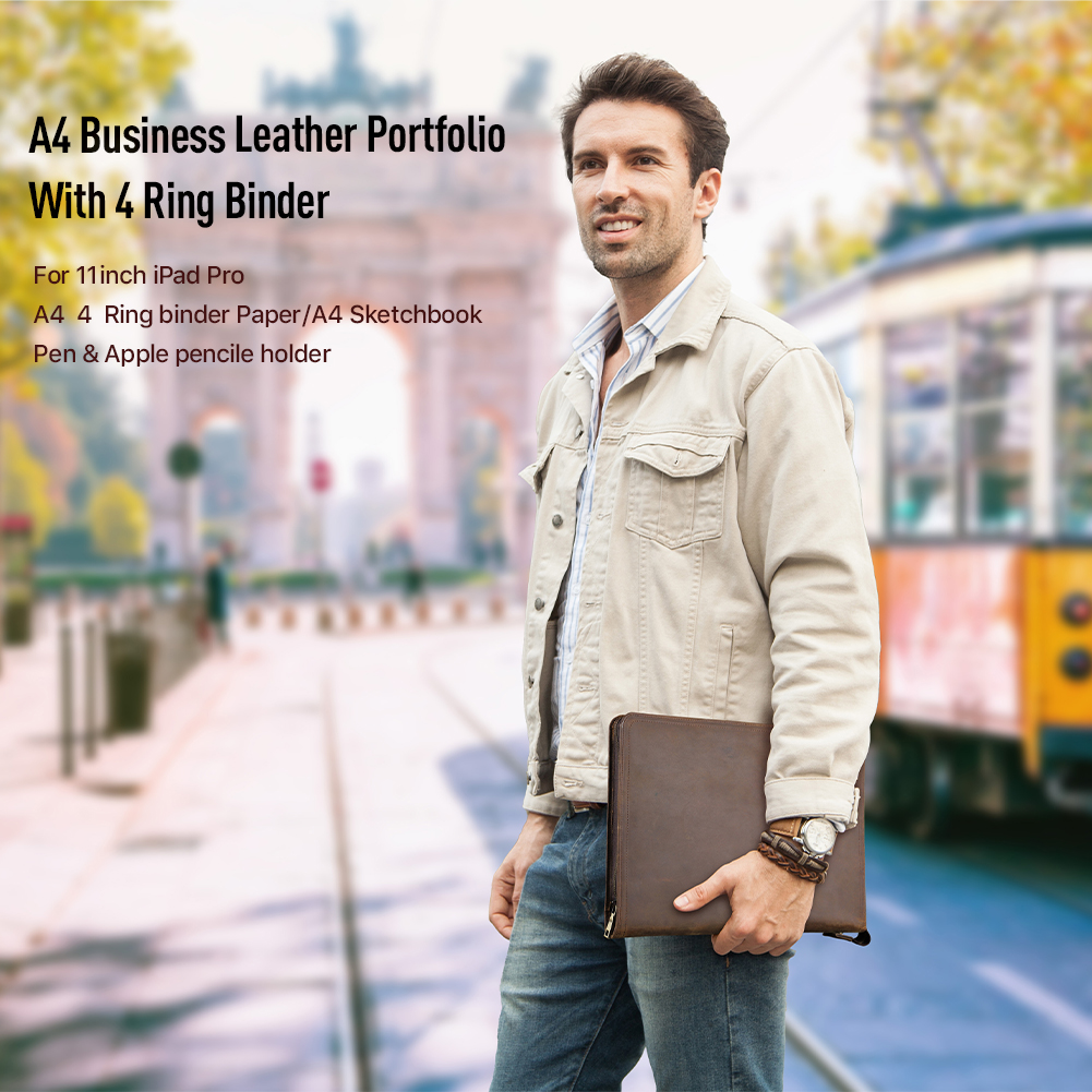 Luxury Retro A4 Cowhide Busine - Portfolio Folder Zip ulasan dan harga