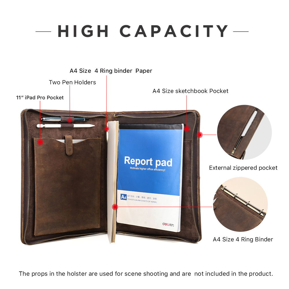 Luxury Retro A4 Cowhide Busine - Portfolio Folder Zip ulasan dan harga