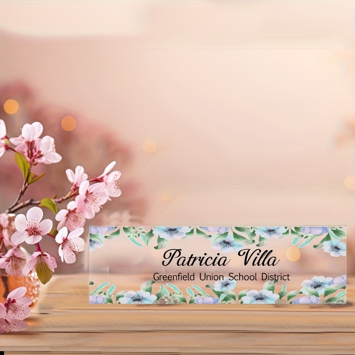 [2D Flat] Floral Pattern Acryl - Desk Name Plate ulasan dan harga