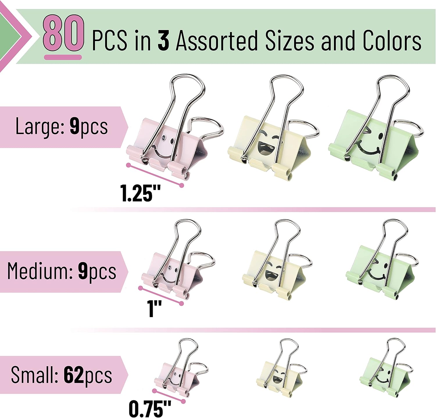 Smiley Binder Clips 80 Pack, A - Binder Clip Assorted ulasan dan harga