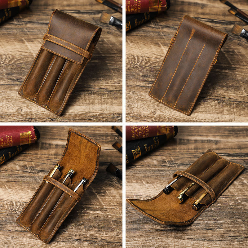 hand-made leather cowhide penc - Pen Pouch Roll ulasan dan harga