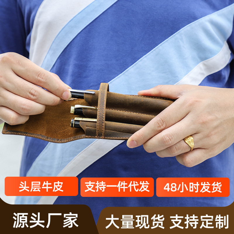 hand-made leather cowhide penc - Pen Pouch Roll ulasan dan harga