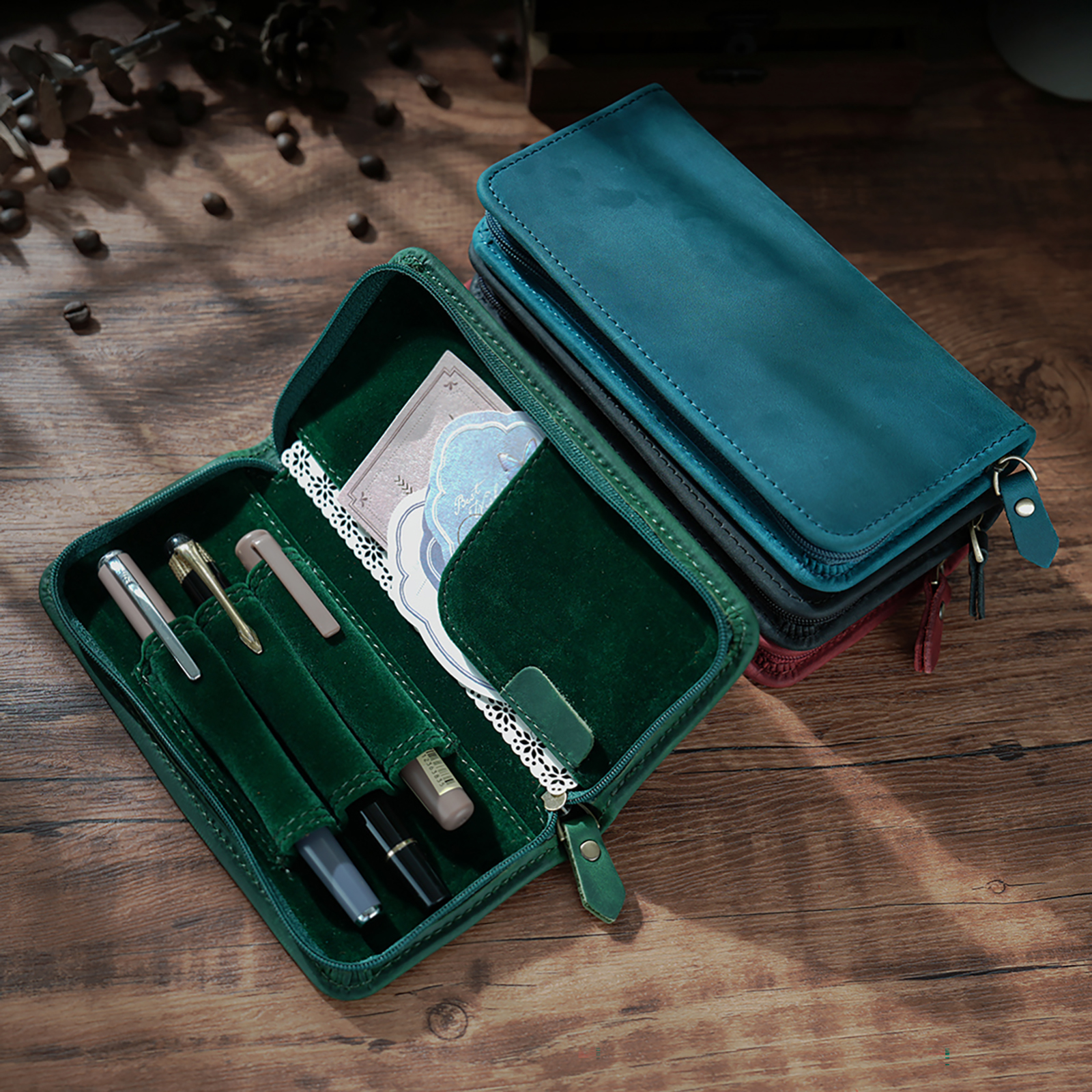 Genuine Leather Zipper Pencil  - Pen Pouch Roll ulasan dan harga