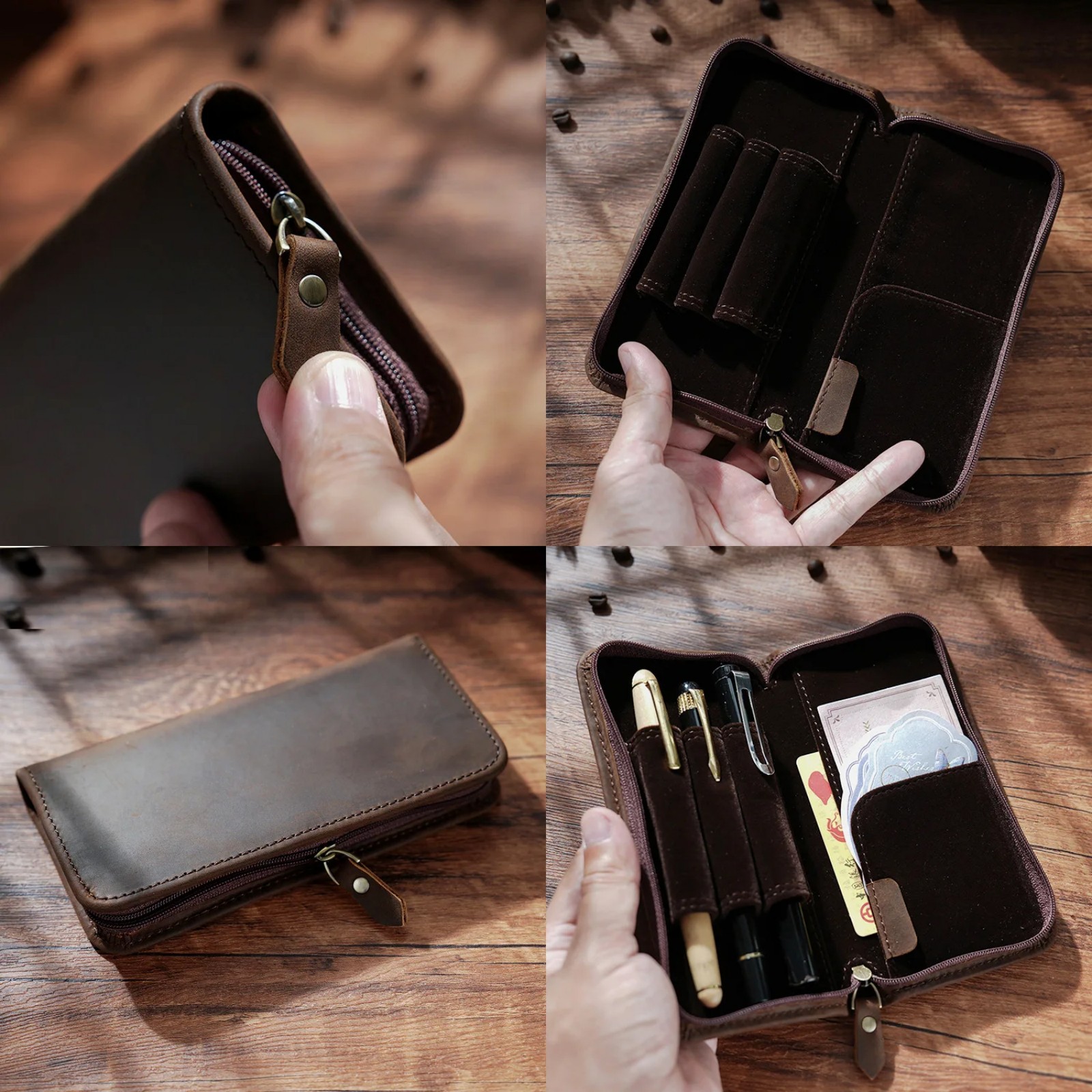 Genuine Leather Zipper Pencil  - Pen Pouch Roll ulasan dan harga