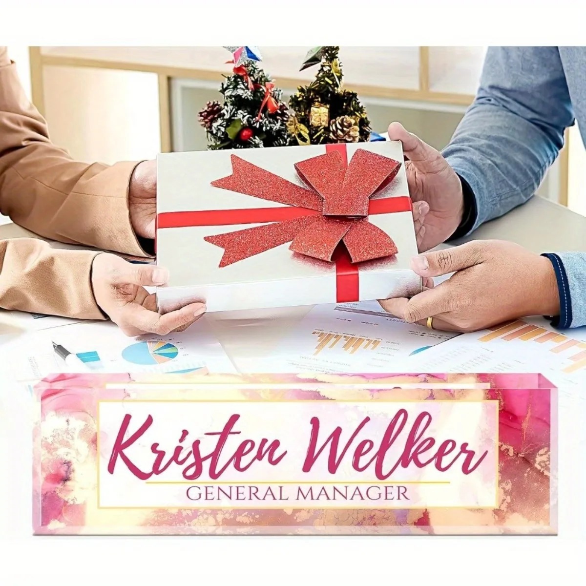 Custom 2D Flat Pink Floral Acr - Desk Name Plate ulasan dan harga