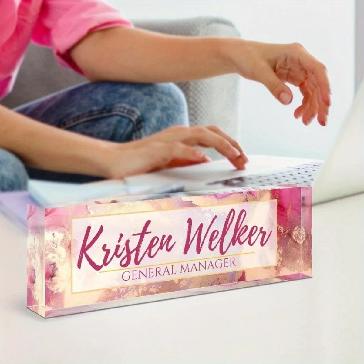 Custom 2D Flat Pink Floral Acr - Desk Name Plate ulasan dan harga