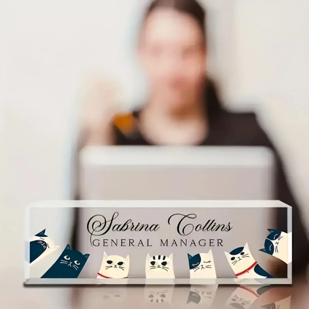 Custom Cat Acrylic Desk Namepl - Desk Name Plate ulasan dan harga