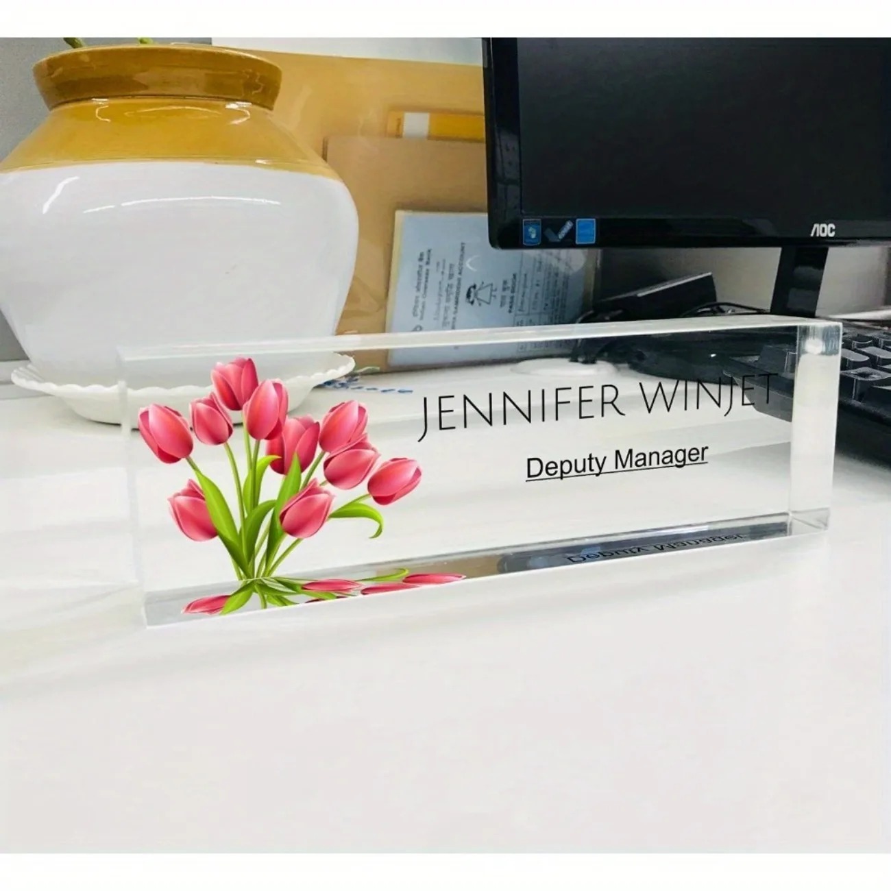 Personalized 2D Flat Acrylic D - Desk Name Plate ulasan dan harga