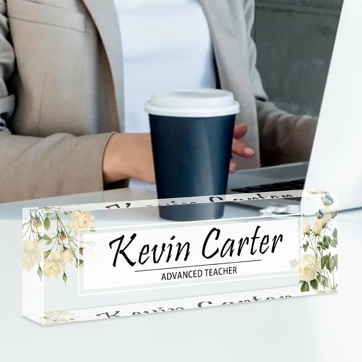 [2D Flat] Custom Floral Acryli - Desk Name Plate ulasan dan harga